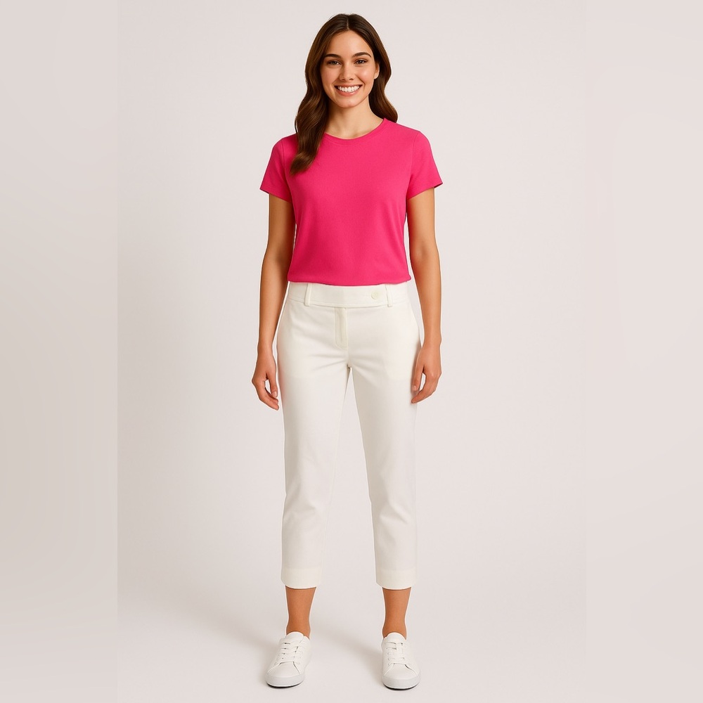 Lilly Pulitzer White Cropped Pants Wide Tab Waistband Size 4 ARC